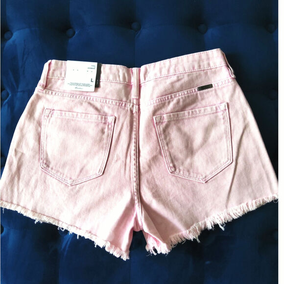 NWT Kancan pink denim shorts frayed bottom size  L women. Barbiecore Western - Picture 2 of 6